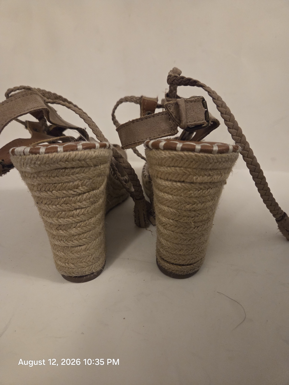 SO Taupe Suede Lace-Up Espadrille Wedges - Picture 4 of 7